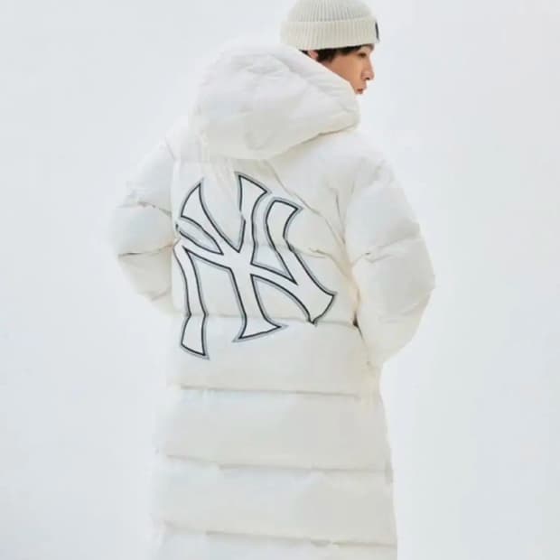 MLB 베이직 메가로고 후드 롱패딩 패딩 화이트 XL