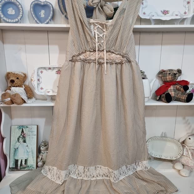 axes femme 베이지 체크 리본 코르셋 원피스