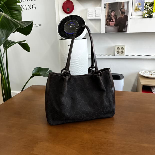 구찌 자카드 캔버스/레더 토트백