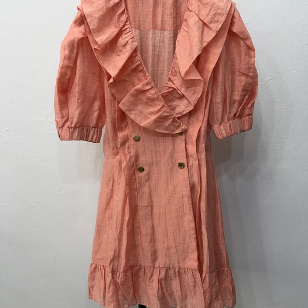 정품) 산드로 여성 프릴 핑크 원피스 셔링 퍼프 블라우스 36