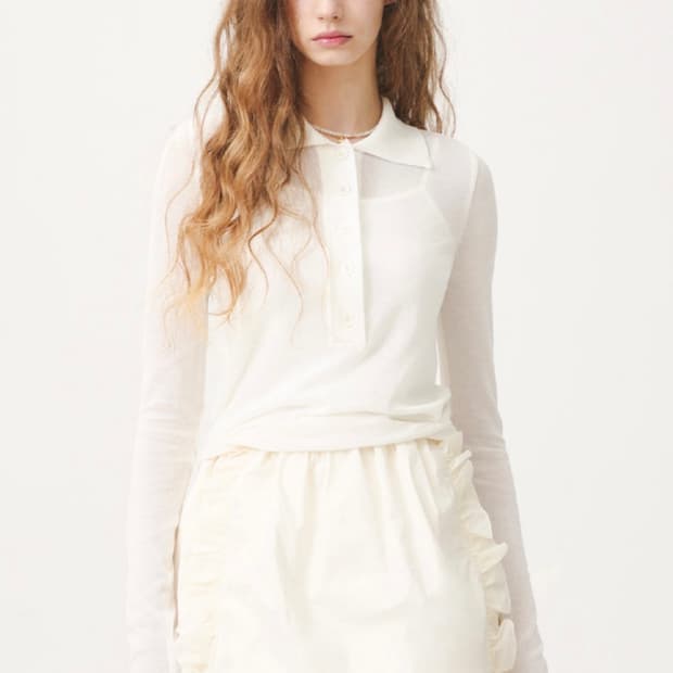 에브모우 쉬어 롱슬리브 폴로 니트 아이보리 새상품