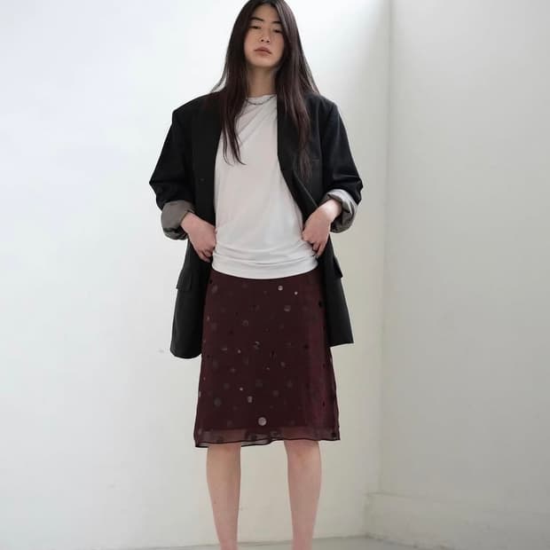TEAK 도트 실크 스커트 M