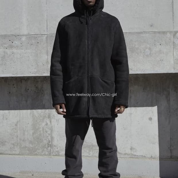 이지 시즌5 롱 후드 무스탕 자켓