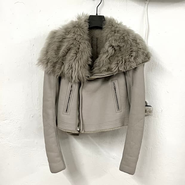 릭오웬스 2016FW 램스킨 퍼 시어링 하이넥 무스탕 바이커 자켓