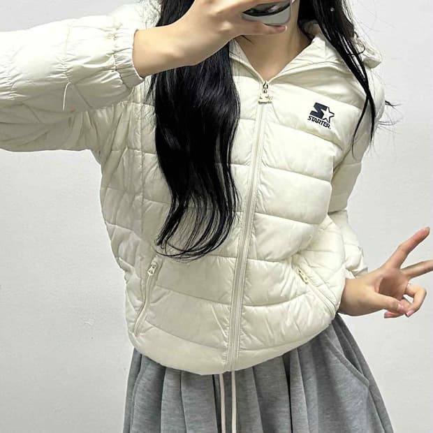 스타터 화이트 경량 후드 패딩 자켓 점퍼