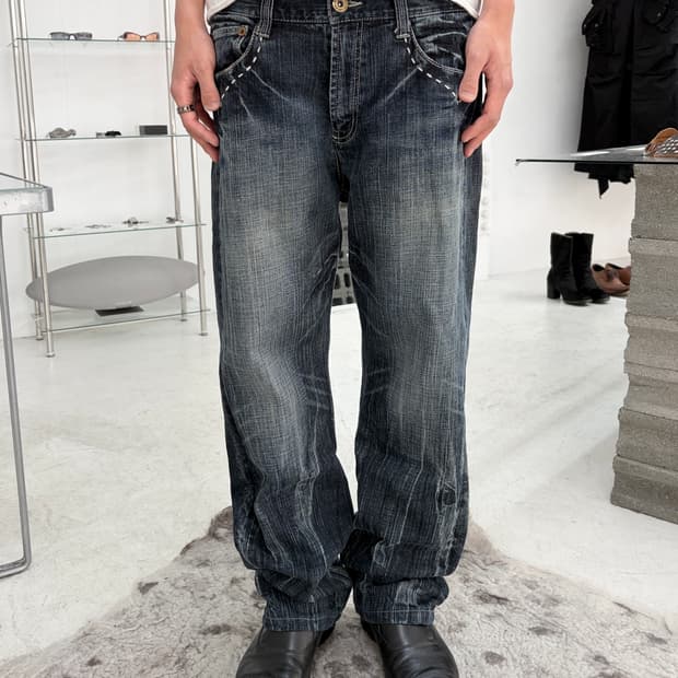 vintage 스티칭 젬스톤 데님 팬츠