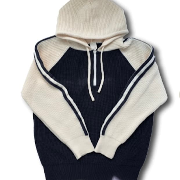 후드 나그랑 배색 집업니트