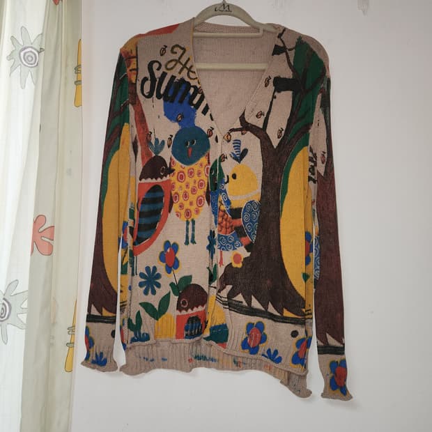 동화 패턴 얇은 니트 가디건 F