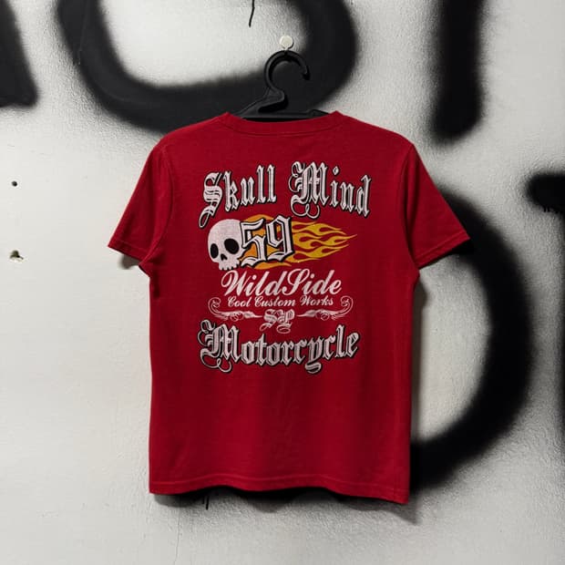 VTG 빈티지 멀티 프린팅 스컬 락 고스 펑크 딱붙핏 반팔 티셔츠