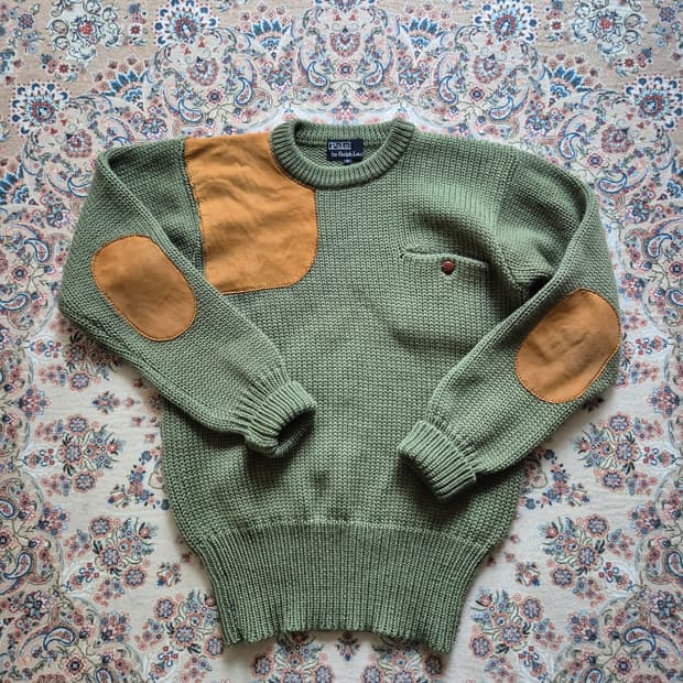 90s 폴로 스웨이드 패치 니트