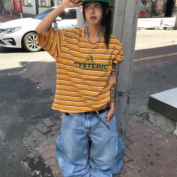 < Hysteric Glamour His girl Stripe T-shi