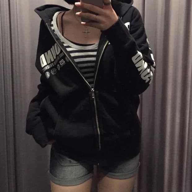 빈티지 레터링 펑크 블랙 후드집업