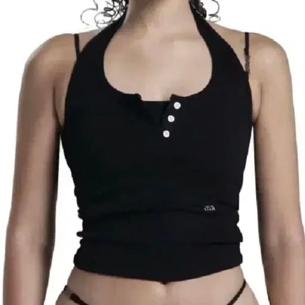 오도어 홀터 슬리브리스 블랙