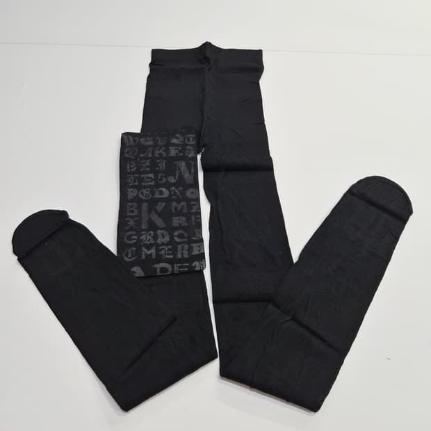 일본 빈티지 로고 패턴 블랙 스타킹