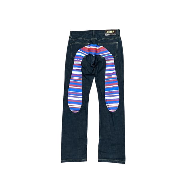 에비수 스트라이프 빅다이콕 데님팬츠