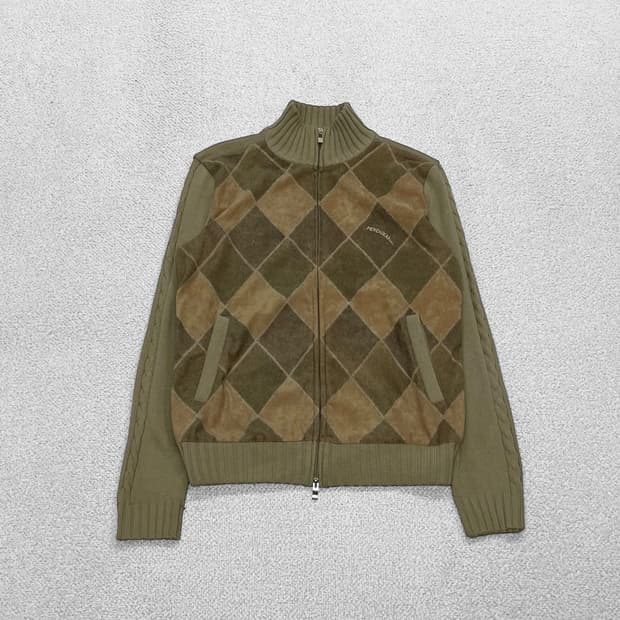 펜디 Fendi 00s 아카이브 아가일 니트 집업 베이지