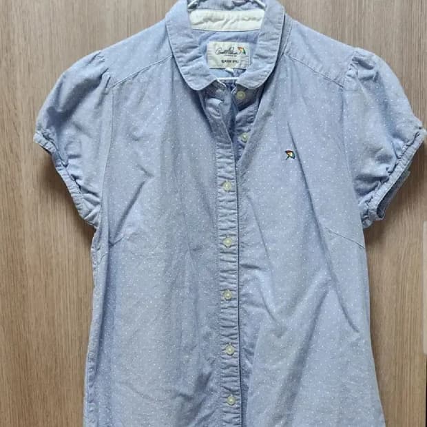 하나모토 빈티지 모리걸 하늘색 소라 도트 우산 둥근카라 홍콩 블라우스