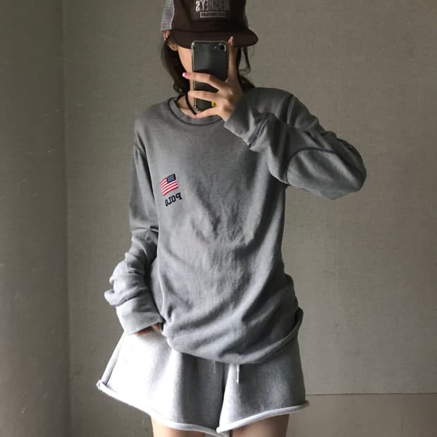 폴로 성조기 와플 롱슬리브