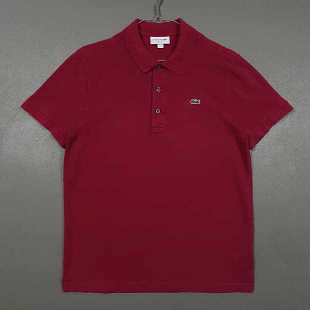 100) 라코스테 신형 크록 반팔 스트레치 폴로 셔츠 반팔 카라티 버건디