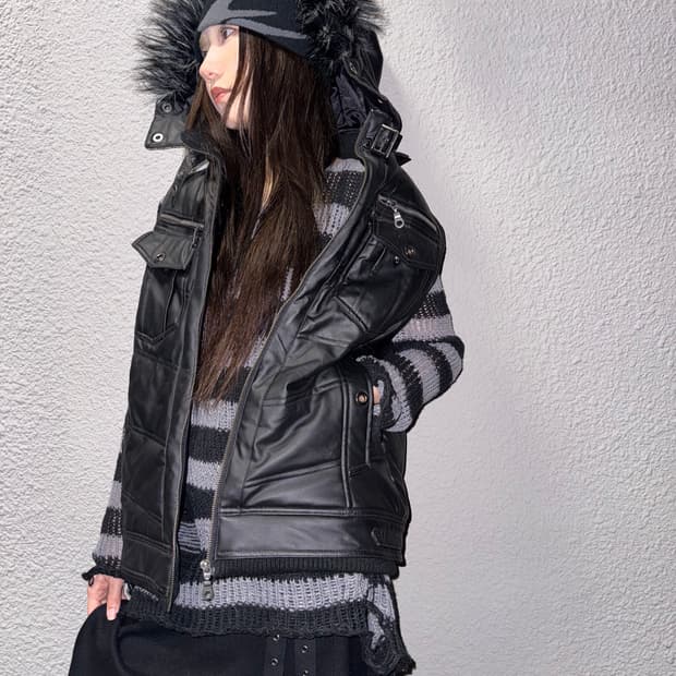 빈티지 퍼 레더 베스트