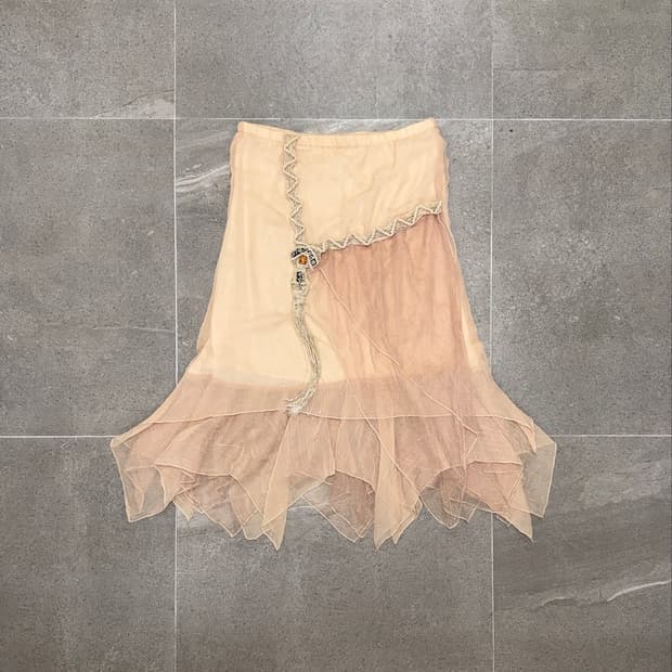 Pink beige ethnic fairy unbalanced skirt
