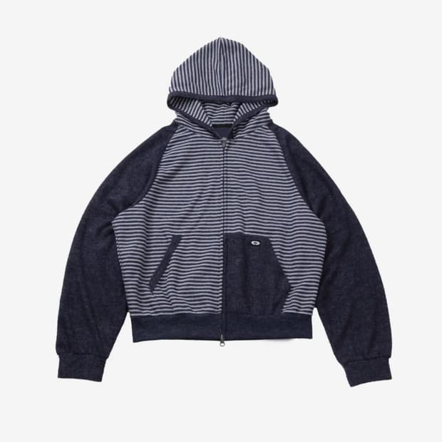 Unbalanced Stripe 2way Hoodie Zip Up Gre