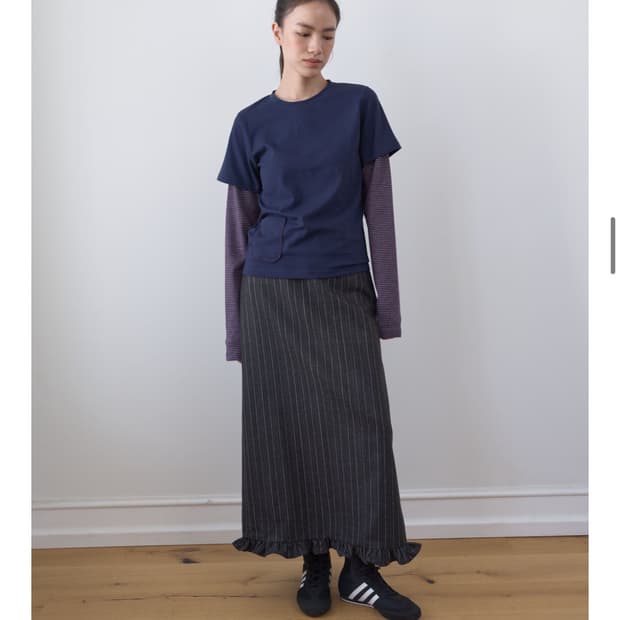 마조네 프릴 스커트 S FRILL LONG SKIRT_CHARCOAL