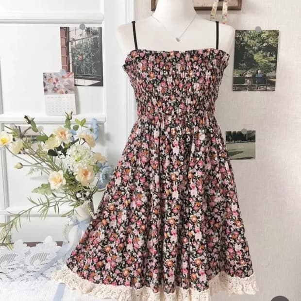 패턴 블랙 원피스 모리룩 모리걸 빈티지룩 빈티지