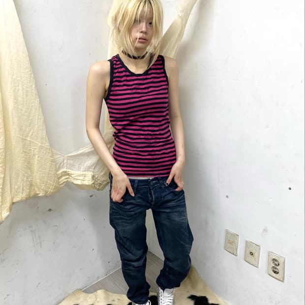 [Diamondhead 3]Y2K Pink Stripe Sleeveles