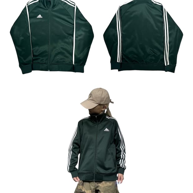 아디다스 그린 화이트 삼선 트랙탑 져지 M