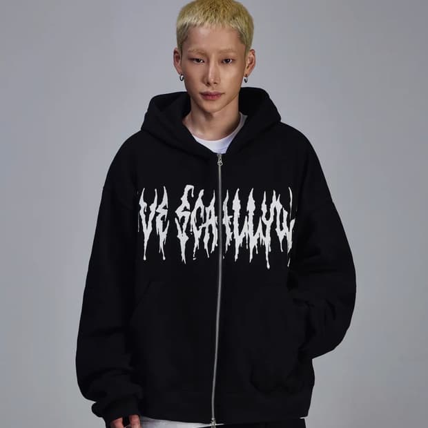 글리터 레터링 기모 후드 집업[블랙]