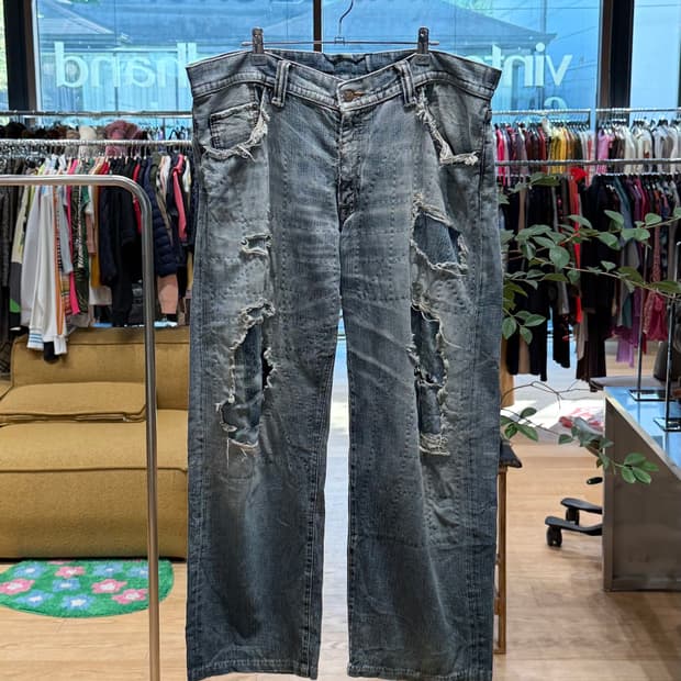 지엘하트 데님 데미지 와이드 팬츠