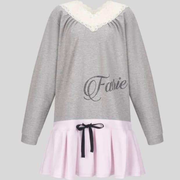 샵페어리 lace V neck pleats dress pink