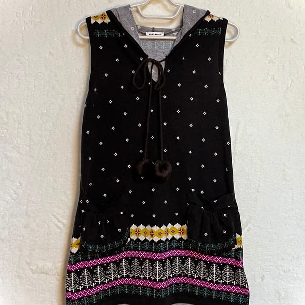 빈티지 후드 폼폼 도트 원피스 