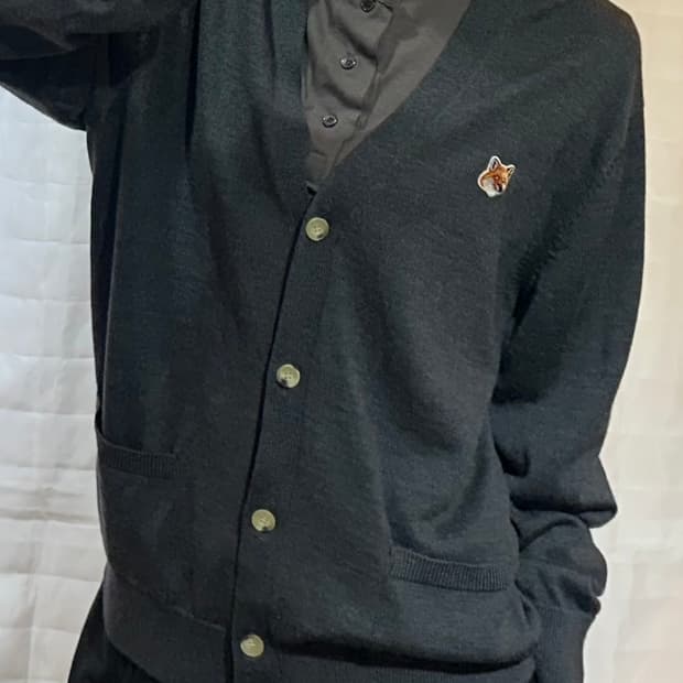 메종키츠네 폭스 해드 패치 그레이 울 가디건