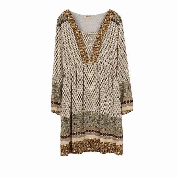 Natural Boho V-neck Border Dress