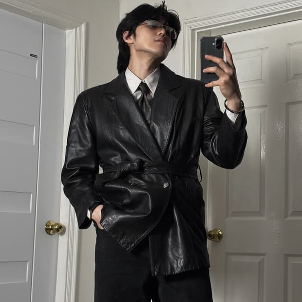 런던포그 레더 더블 블레이저