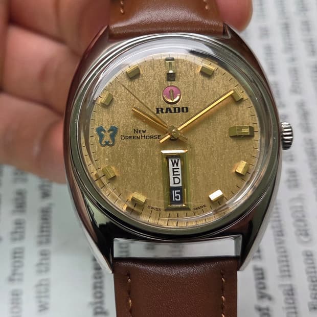레어] 빈티지 라도 뉴 그린호스 순정 샴골판 해마로고 데이데이트 오토매틱