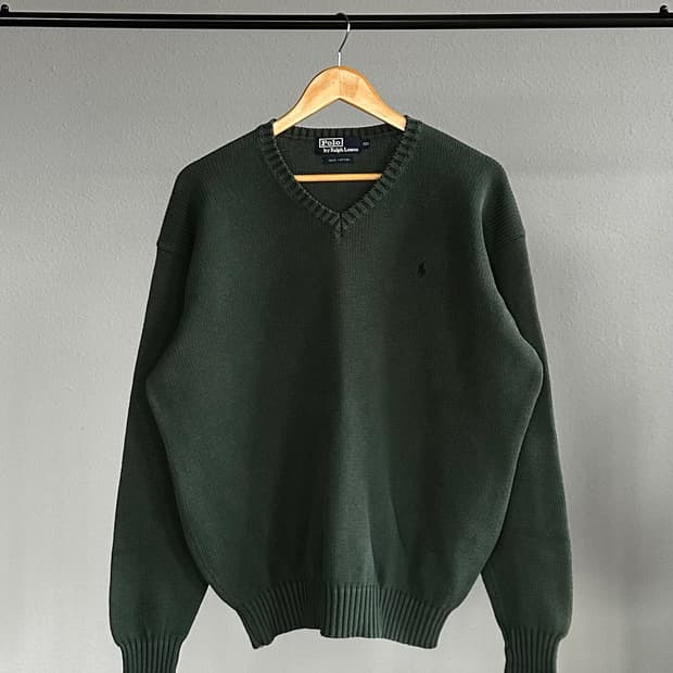 [L]폴로 랄프로렌 브이넥 딥그린 코튼 니트