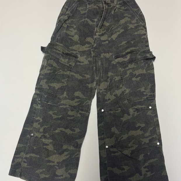 희귀!! 여성 어반드레스 코튼 카고 와이드 카모 데님 팬츠 xs