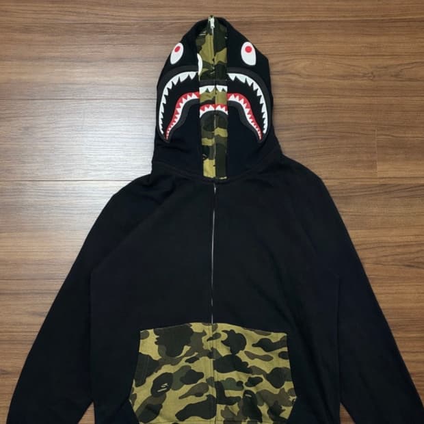 베이프 퍼스트 카모 샤크 풀 집 더블 후드 블랙 새상품