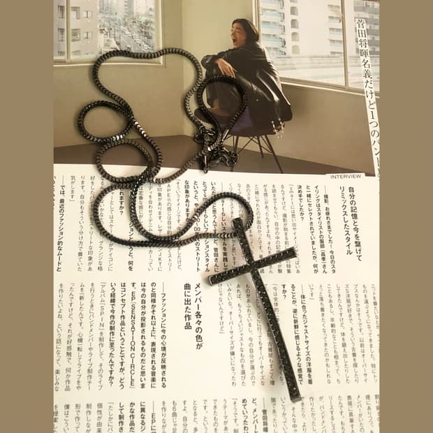 빈티지 올리브 큐빅 십자가 롱 목걸이 갸루 펑크 긱시크