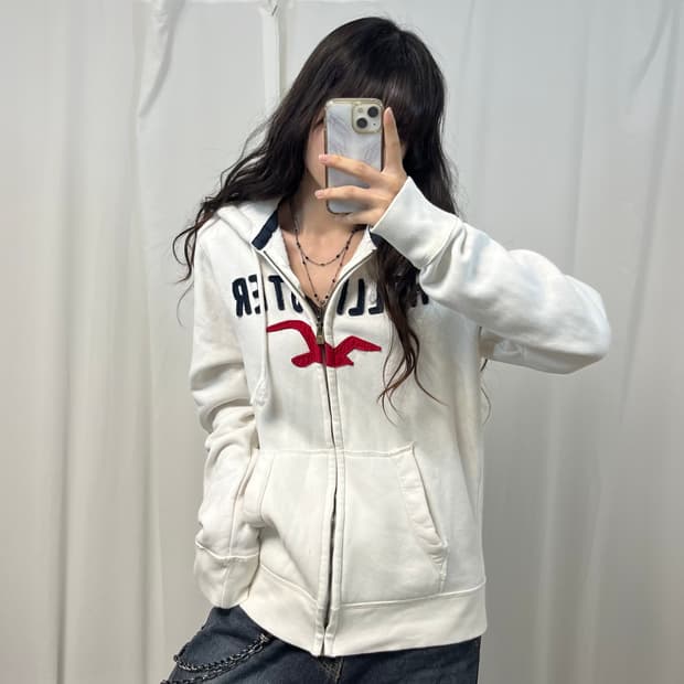 Hollister white hood zip-up