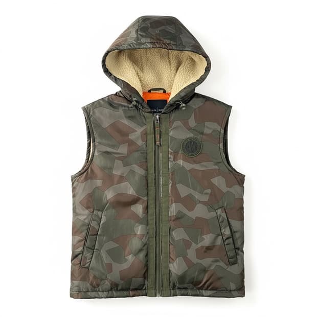 아르마니 익스체인지 카모 후드 패딩 조끼