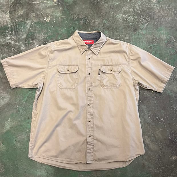 [XL] 랭글러 반팔 워크 셔츠 베이지 더블포켓 셔츠 Wrangler