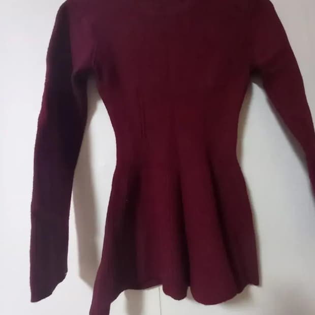 와인 버건디 플레어 페플럼 니트 티 F 44 55 66