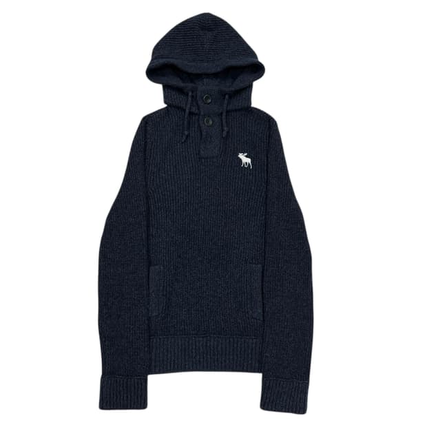 아베크롬비 빈티지 Y2K 버튼 니트 후드티 네이비 그레이 L