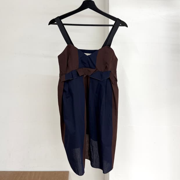 마르니 다크브라운 네이비 패치워크 드레스