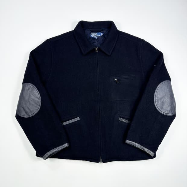 90s 폴로 랄프로렌 울 모직 앨보우 패치 블루종 L