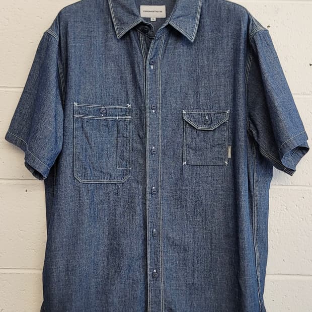 에스피오나지(ESPIONAGE) 루즈핏 반팔 샴브레이 워크셔츠 판매